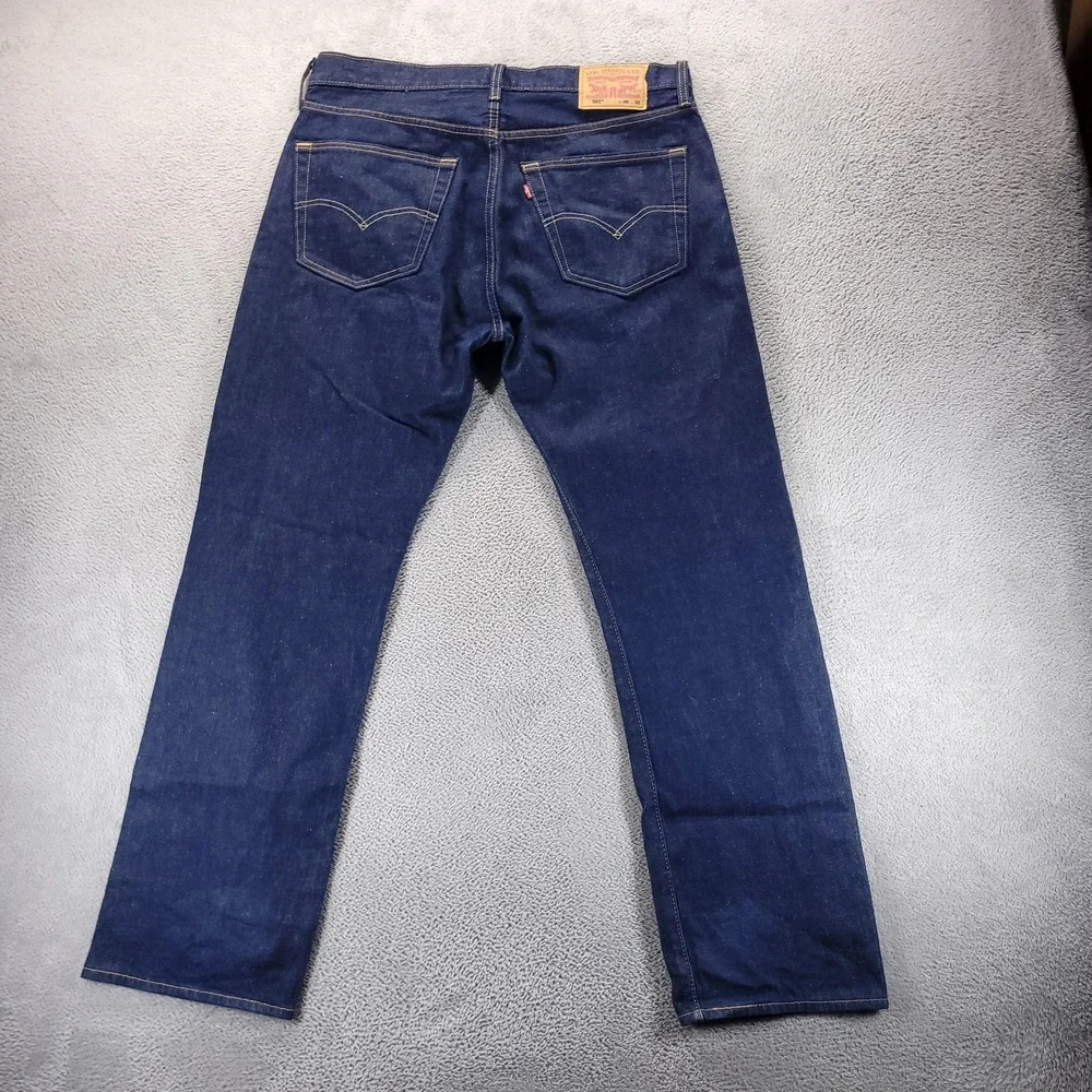 Levis 501 Jeans Mens 36x32 Blue Regular Straight Dark Wash Button Fly Stretch